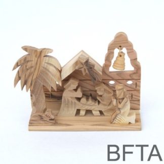 Olive Wood Church Nativity with a Tree and a Bell