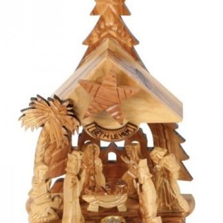 Olive Wood Musical Christmas Star Nativity