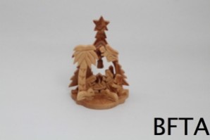 Olive Wood Small Tree Nativity with two candles in the back