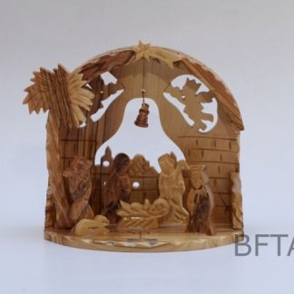 Nativity with curved roof and two angels in back
