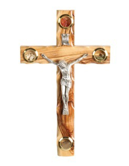 Olive Wood Latin Cross including Four Holy Land Essences
