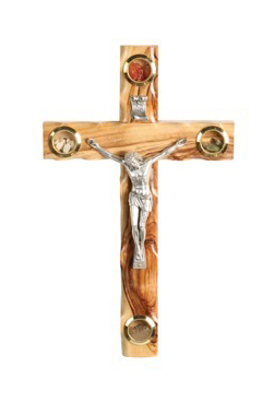Olive Wood Latin Cross including Four Holy Land Essences