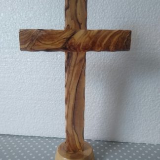 Olive Wood Latin Cross  on round base