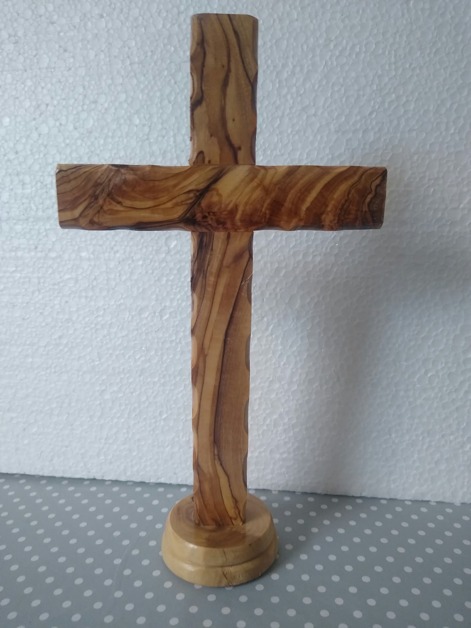Olive Wood Latin Cross on round base