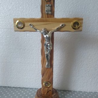Olive Wood Latin Cross including Four Holy Land Essences on round base